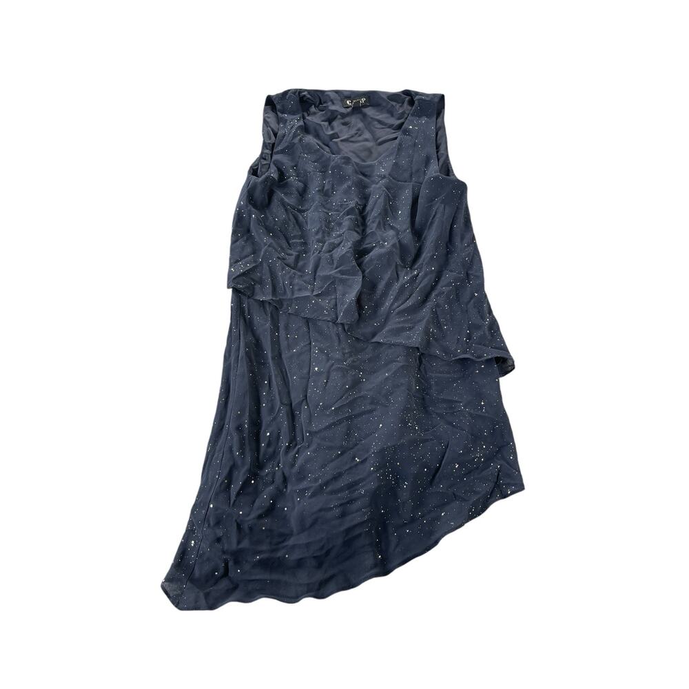 RSVP Navy Blue Paint Platter Draped Sleeveless High Low Top Women's Size Medium